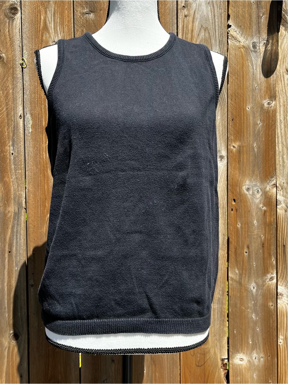 Vintage 100% Cotton Dark Grey/Blue Knit Sleeveless Sweater Vest